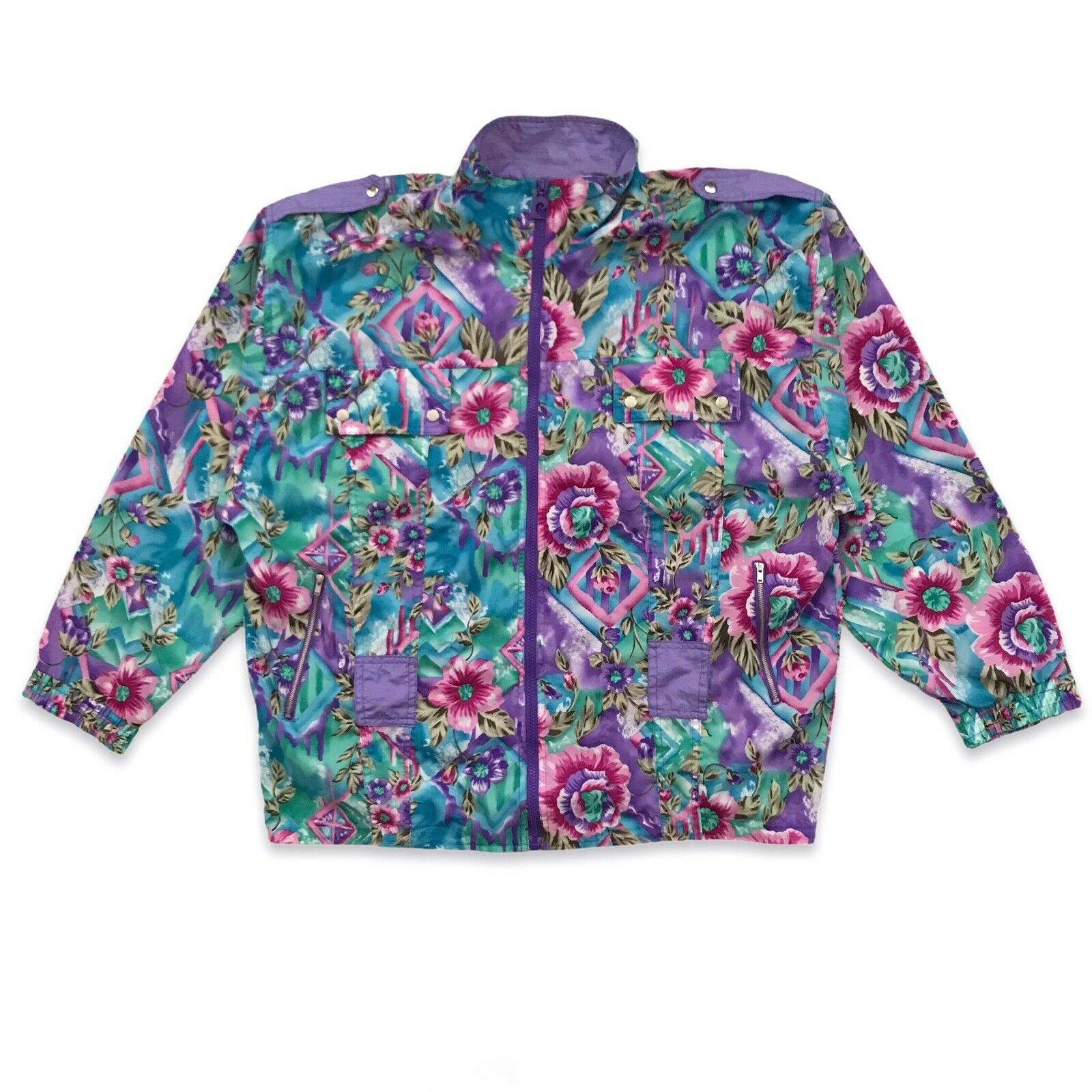 Vintage 80’s Women’s Pierre Cardin Windbreaker Jacket Xl 80’s Flowers Floral
