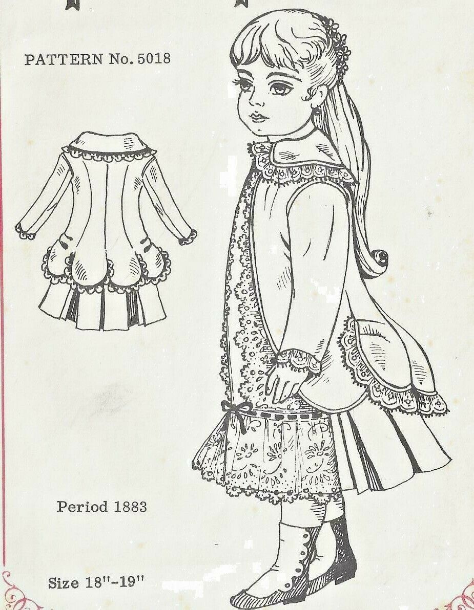 18-19"antique French Bru German  Doll@1883 Lace Trim Bustle Jacket-dress Pattern