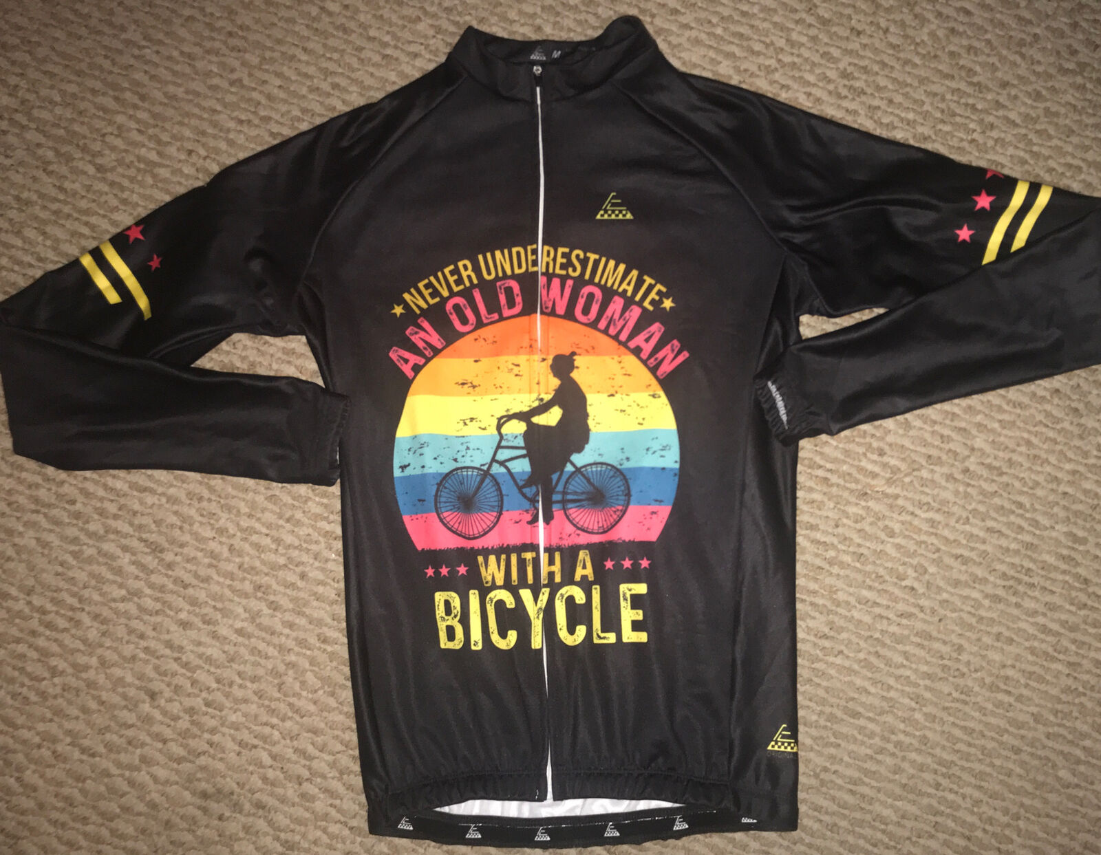 Nwt Cool Max Never Underestimate An Old Woman On A Bicycle Cycling Jacket Jersey
