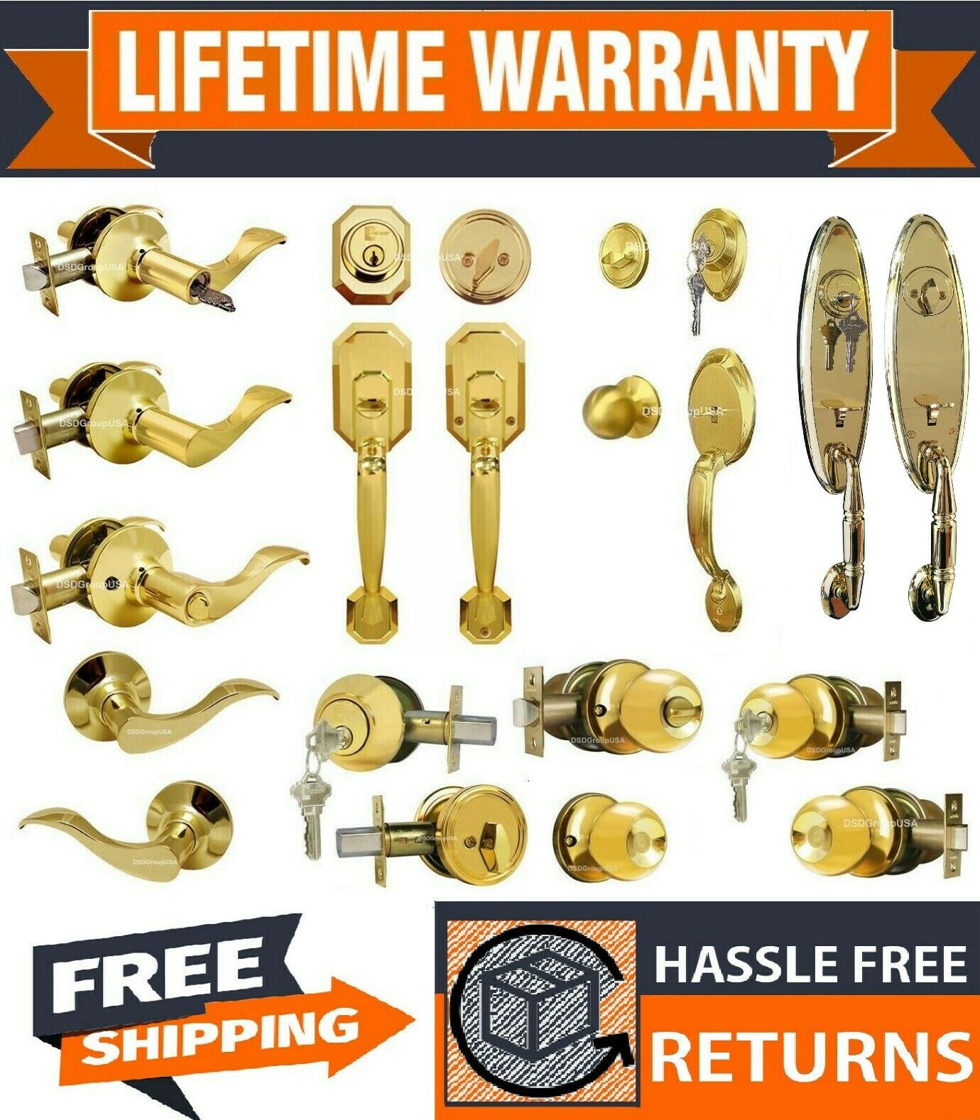 Constructor Handleset Lever Knob Deadbolt Door Lock Set Polished Brass