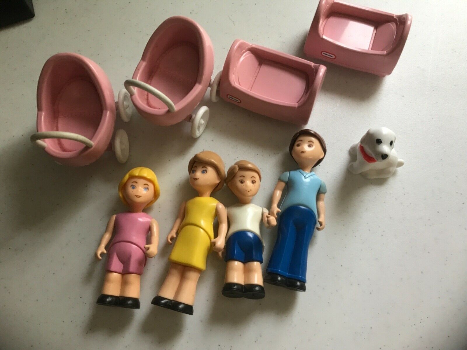 Vintage 9 Little Tikes Dollhouse People Furniture Baby Family Buggy Toys