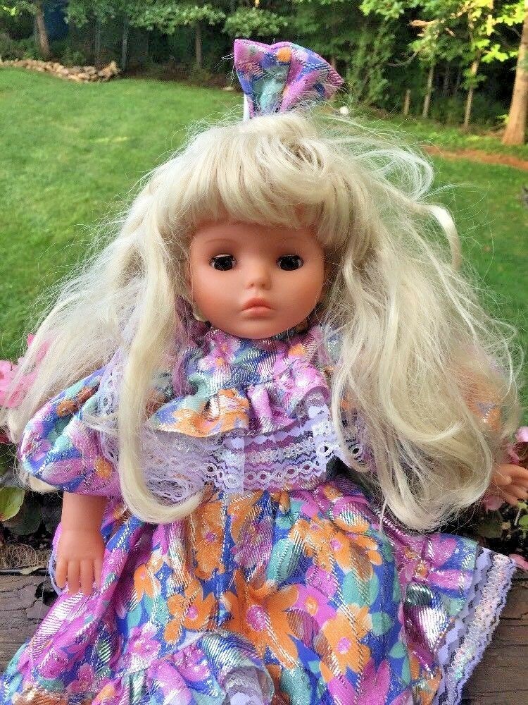 Vintage Mattel Long Blonde Floral Party Dress Boutique Open Close Eyes Doll 19"