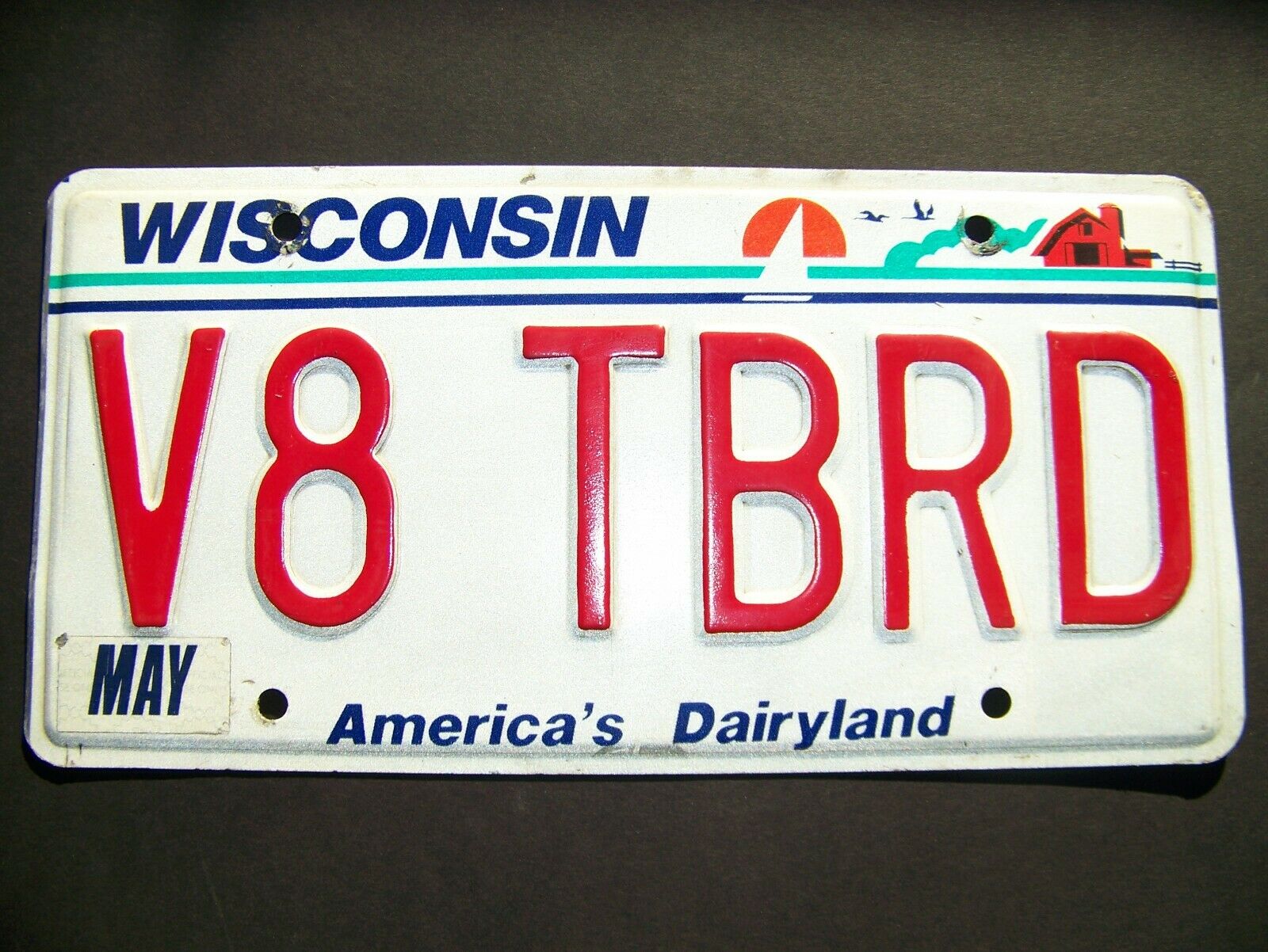 1990s Wisconsin Vanity License Plate V8 Tbrd  V8 Tbird  V8 Thunderbird