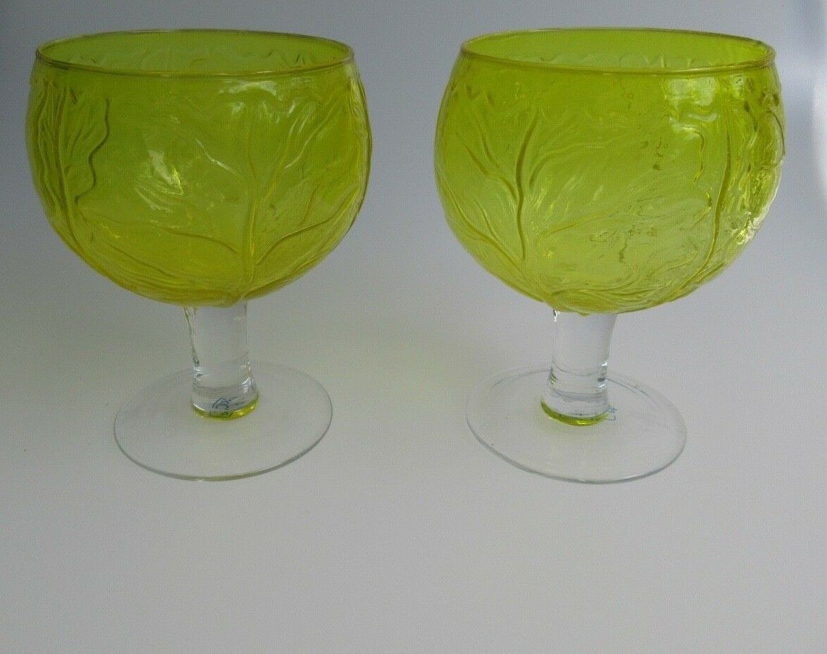 Sigma Taste Setter Secla Yellow Color Glass Cabbage Leaf 20 Oz Goblets Set Of 2