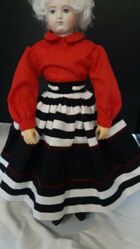 Black And White Skirt. Red Batiste Blouse.  Fits The 14.5" Doll Part Body