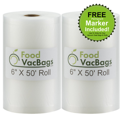 2 Foodvacbags 6"x50' Rolls For Foodsaver Machines Vacuum Sealer Bags Embossed