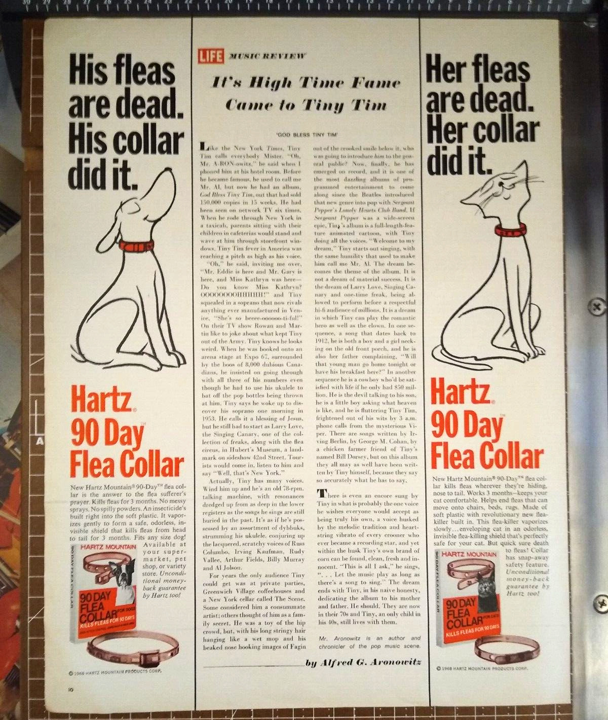 Vtg Print Ad Hartz Mountain 90 Day Flea Collar Dogs Cats Fleas Approx. 10 X 13.5