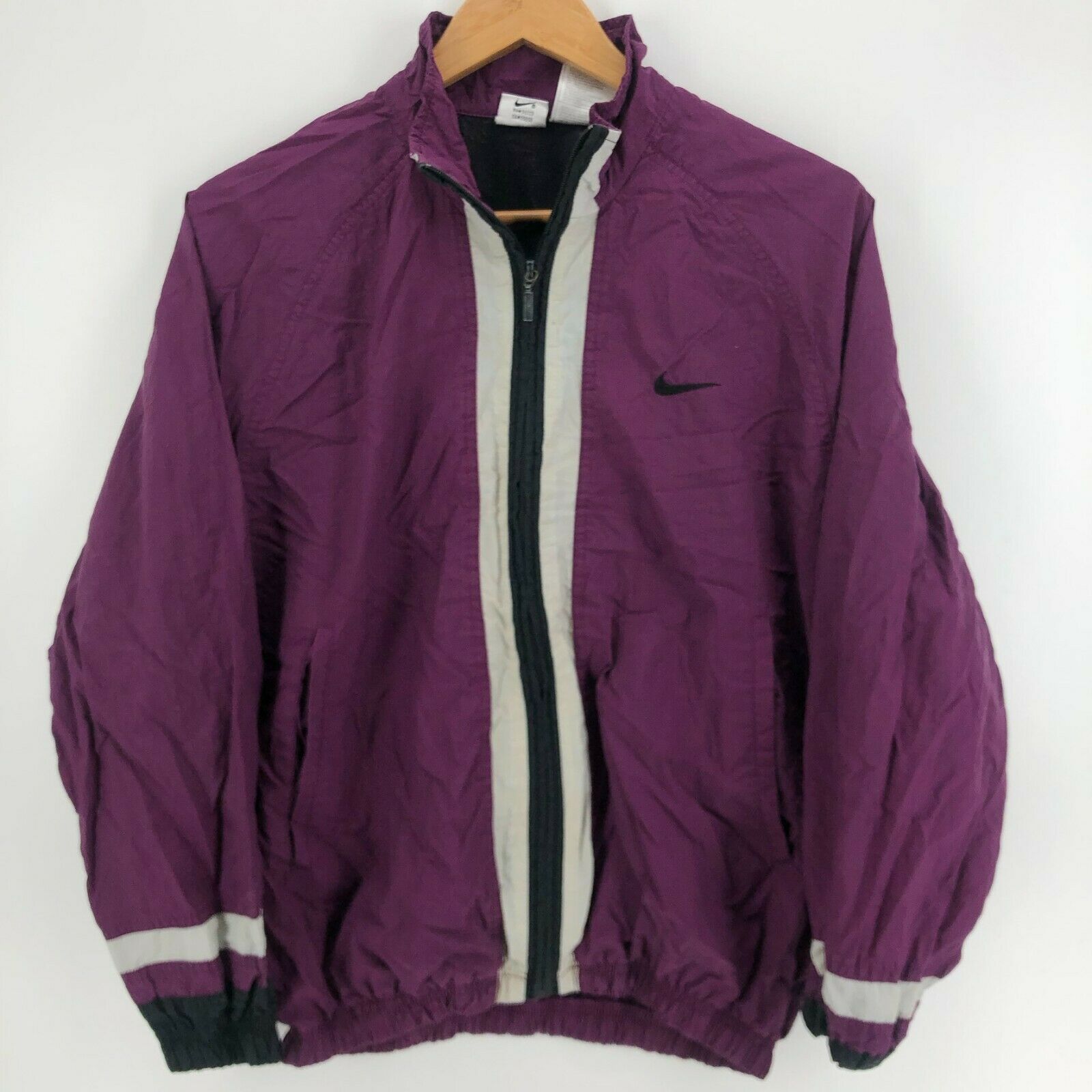 Nike Windbreaker Jacket Womens S Purple Vtg Full Zip Mock Neck Nylon Embroidered