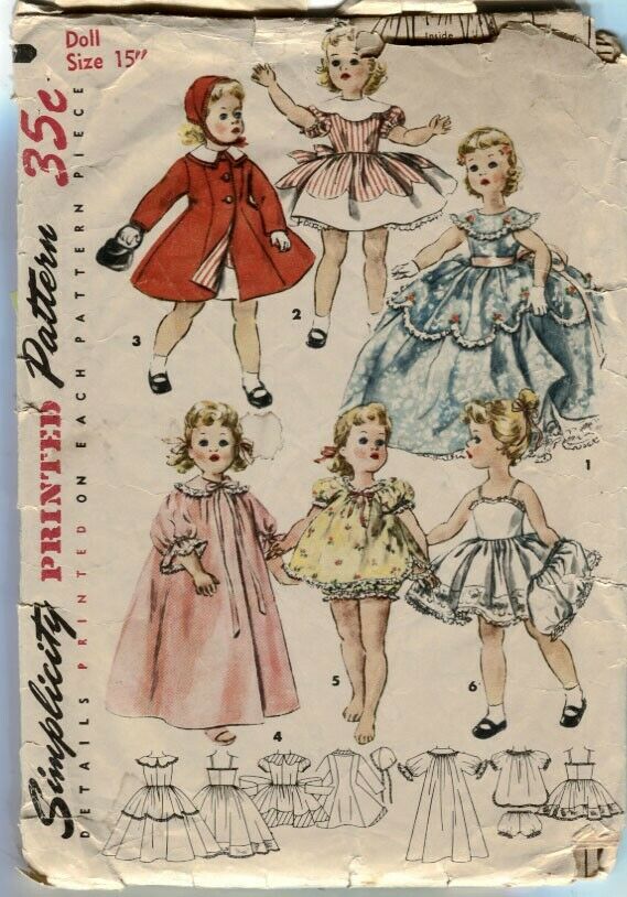 Vtg 1955 Simplicity 1336 Doll 15" Clothes Pattern Sweet Sue Dress Coat Slip