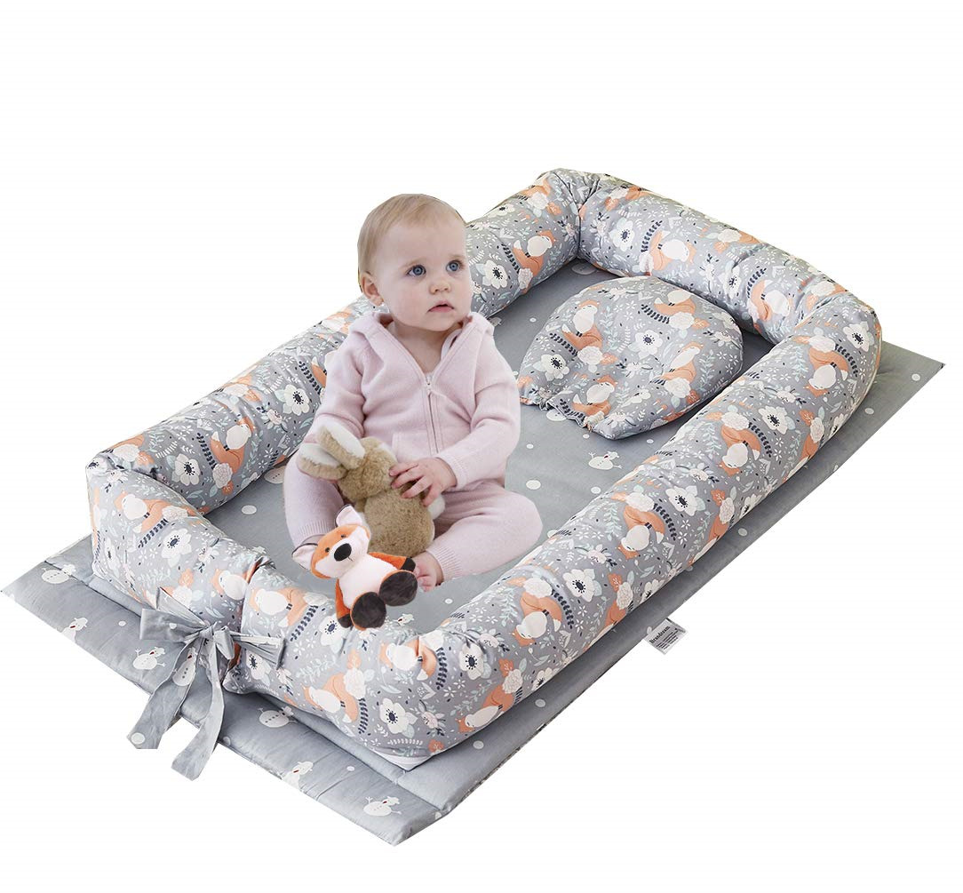 Brandream Baby Nest Bed Fox, Floral Baby/ Newborn Lounger, Gray Neutral Baby -