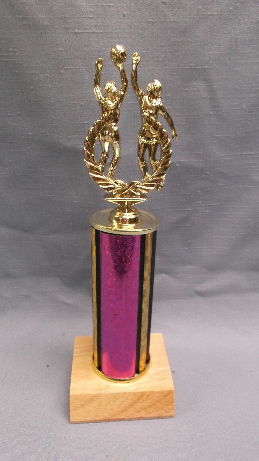 Action Female Basketball Trophy Award Pink Column Wood Base