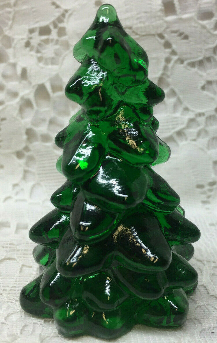 Hunter Green Glass Christmas Tree Paperweight Pine Decoration Ornament / Emerald