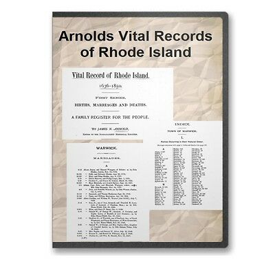 Arnold's Vital Records Of Rhode Island Ri 1636 - 1850 Births Marriages Dvd C861
