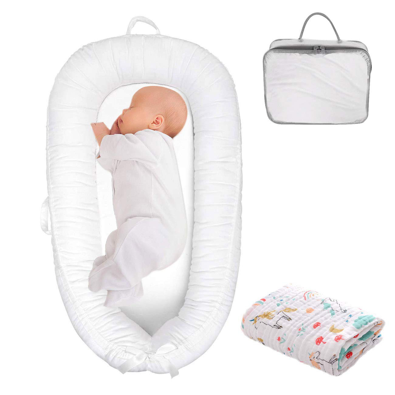 Houseyuan Baby Bassinet Baby Lounger Co-sleeping Baby Bed Cotton Portable Crib B