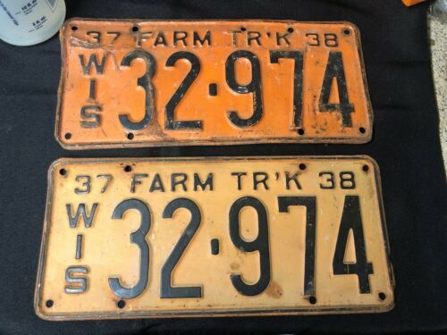 1938 Original Wisconsin Farm Truck License Plates Vintage Antique Registration