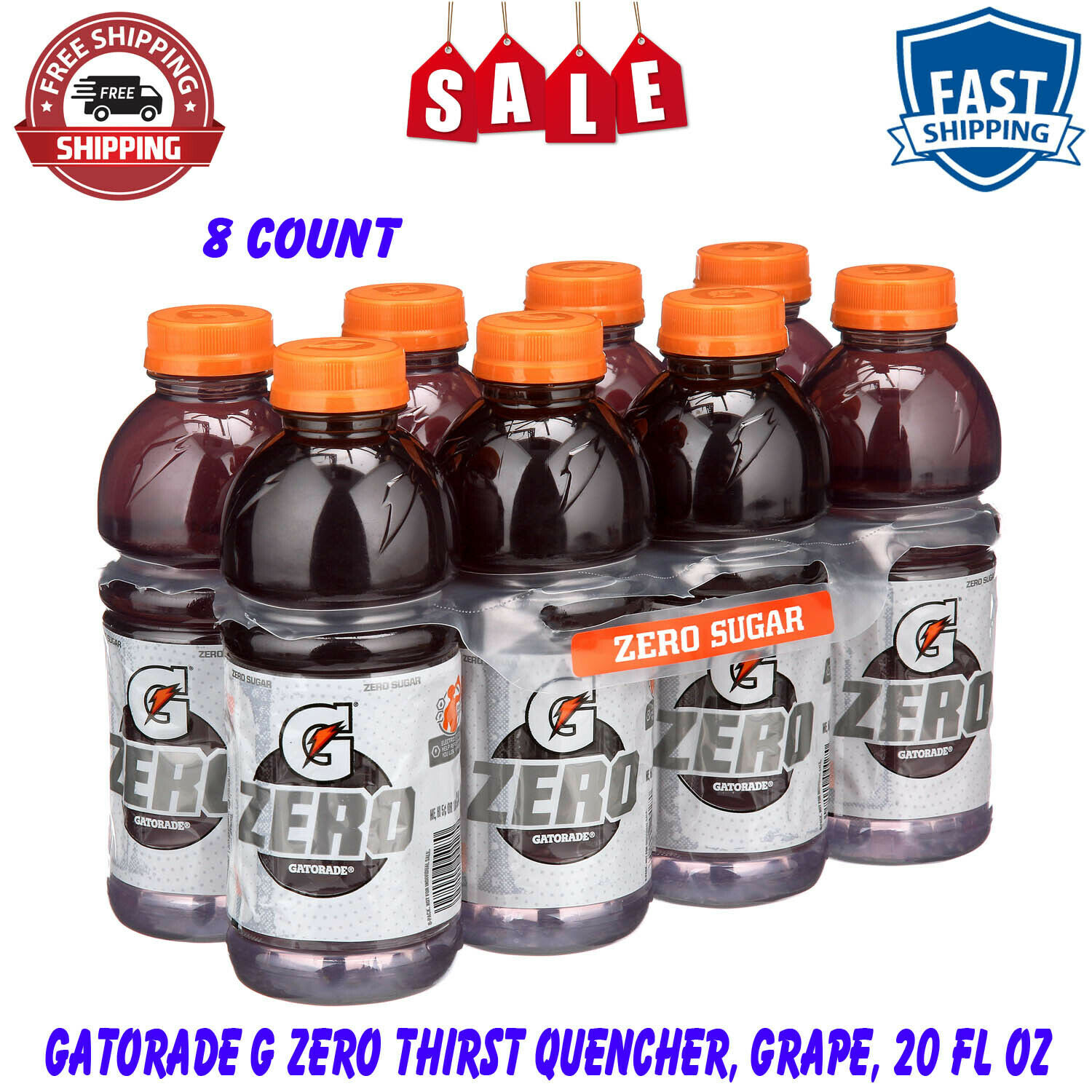 8 Ct Gatorade G Zero Thirst Quencher,grape, Natural Flavor, Sugar Free, 20 Fl Oz