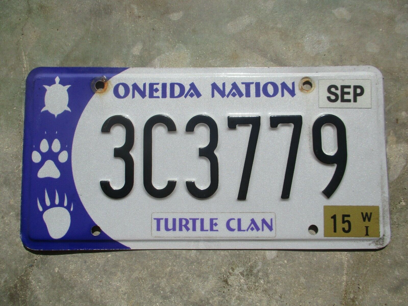 Wisconsin 2015 Oneida Nation Turtle Clan License Plate #    3c3779
