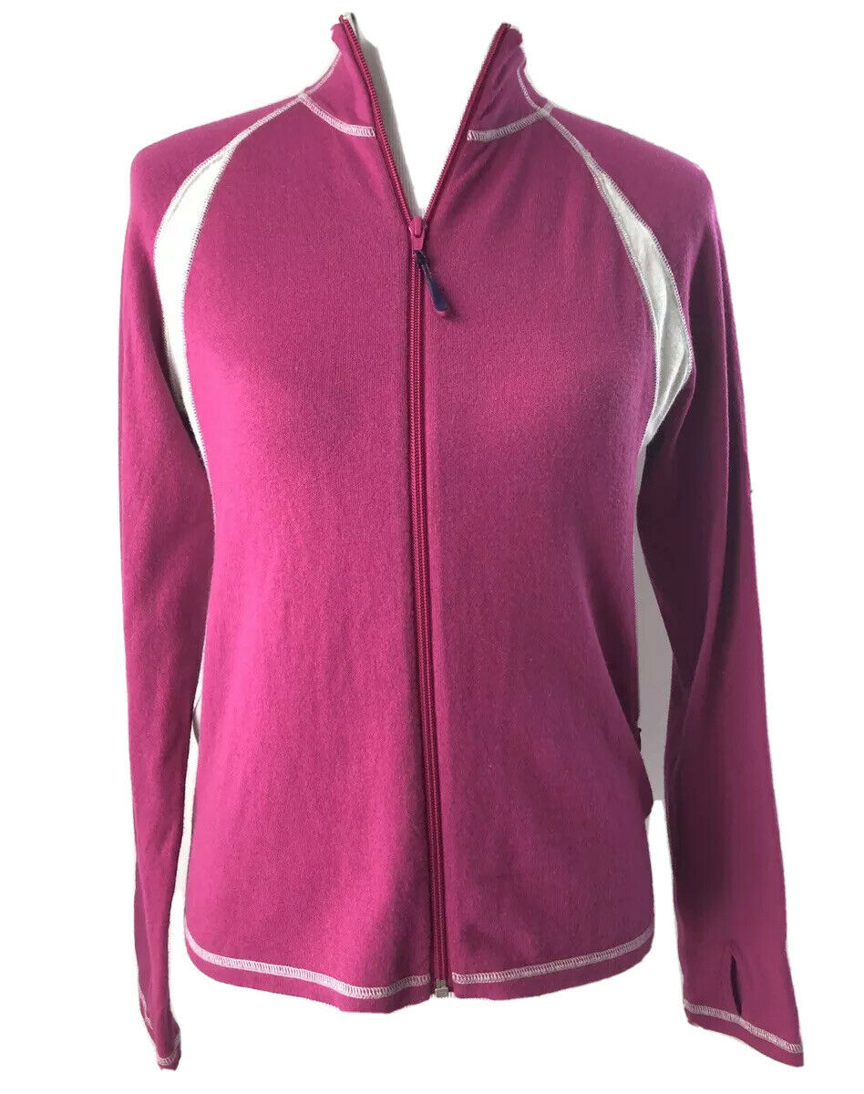 L.l. Bean Womens S Coolmax Athletic Jacket Sweatshirt Pink Thumb Holes Zip Front