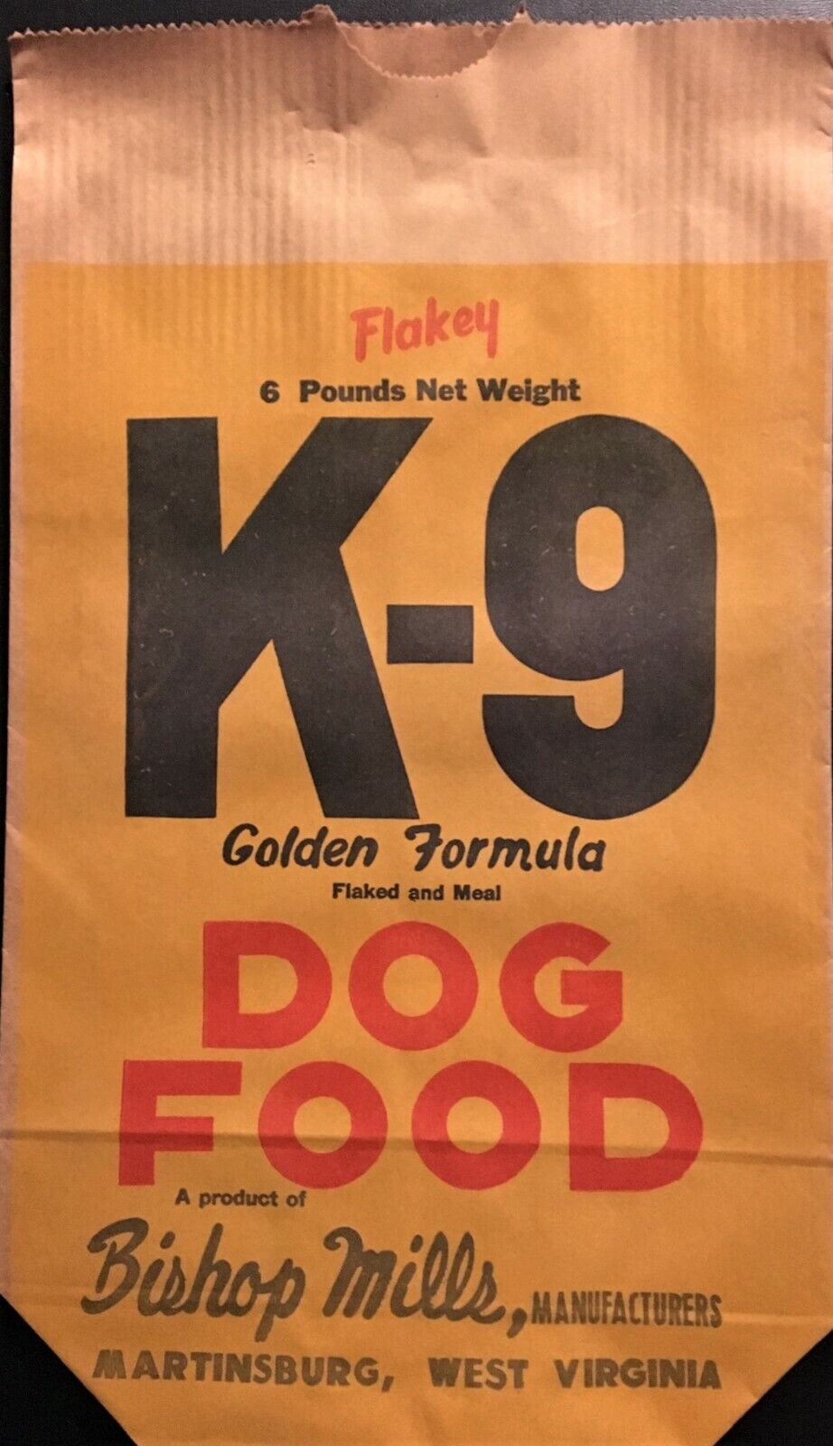 1940's K-9 Golden Formula Dog Food Bag – Martinsburg, Wv.
