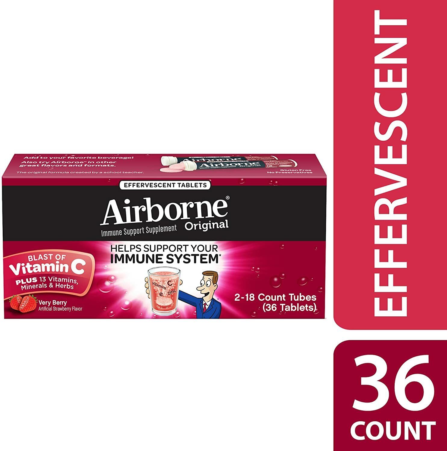 Airborne Very Berry 1000mg Vitamin C+ Immune Support Supplement 36 Ct Ex 10/2024