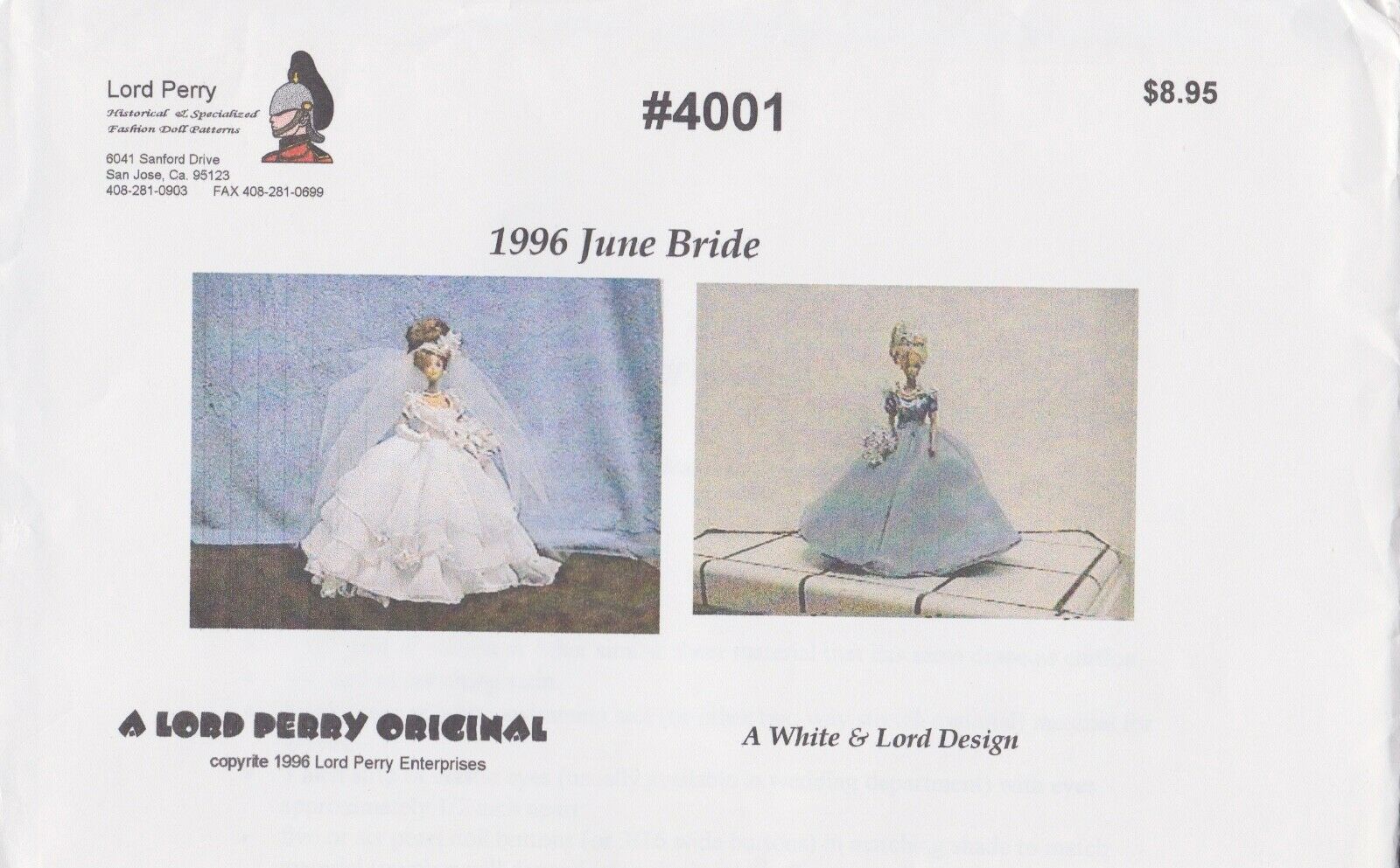 1996 Bride And Brides Maid Dress Doll Pattern For Barbie  Rare