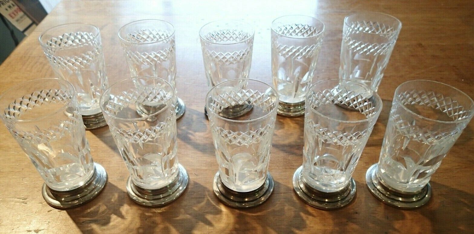 Set Of 10 Vintage Hawkes Sterling Silver Mounted Glasses, S7330