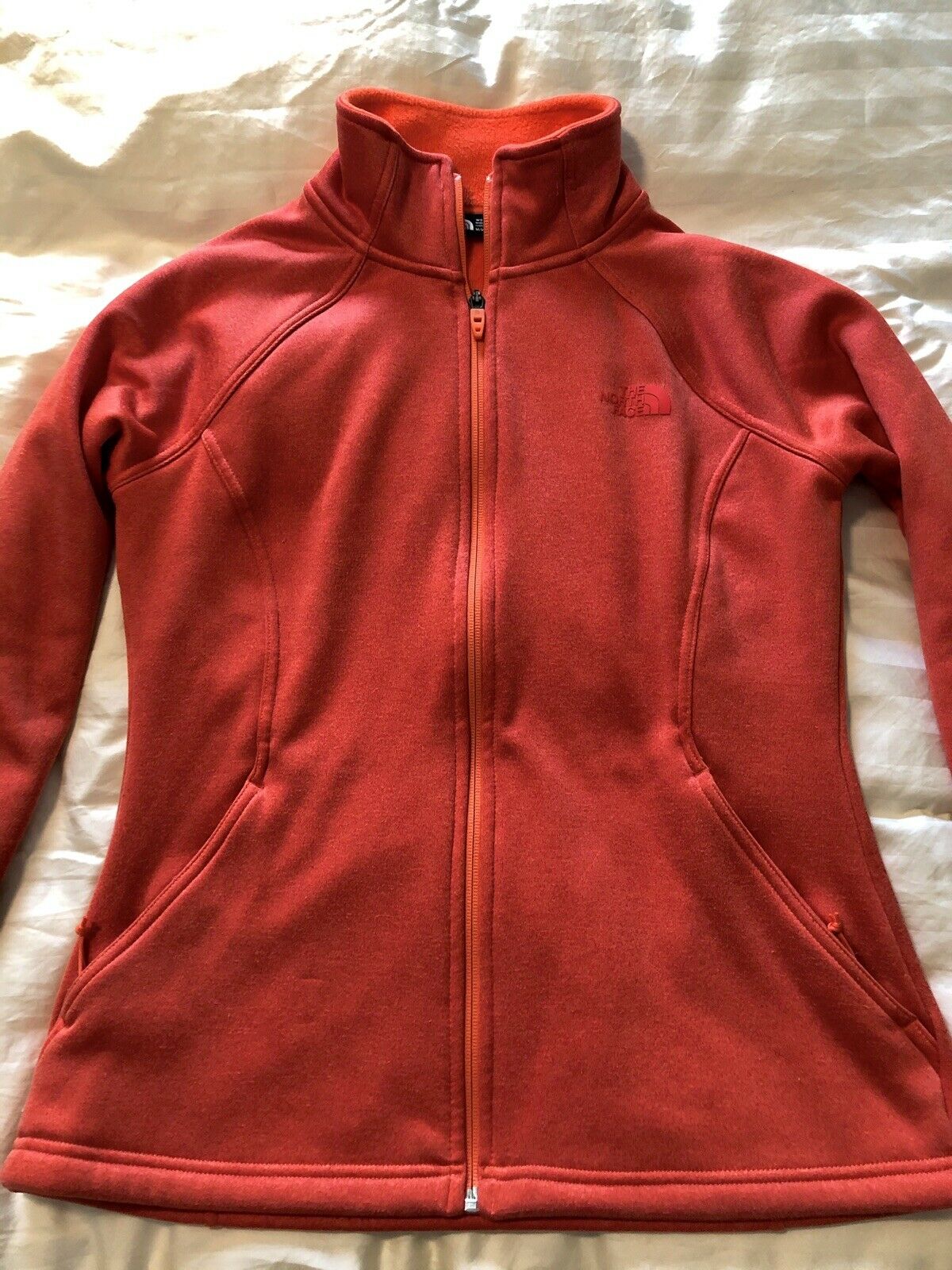 Women’s North Face Orange Knit Fleece Jacket Zip Front - Size M