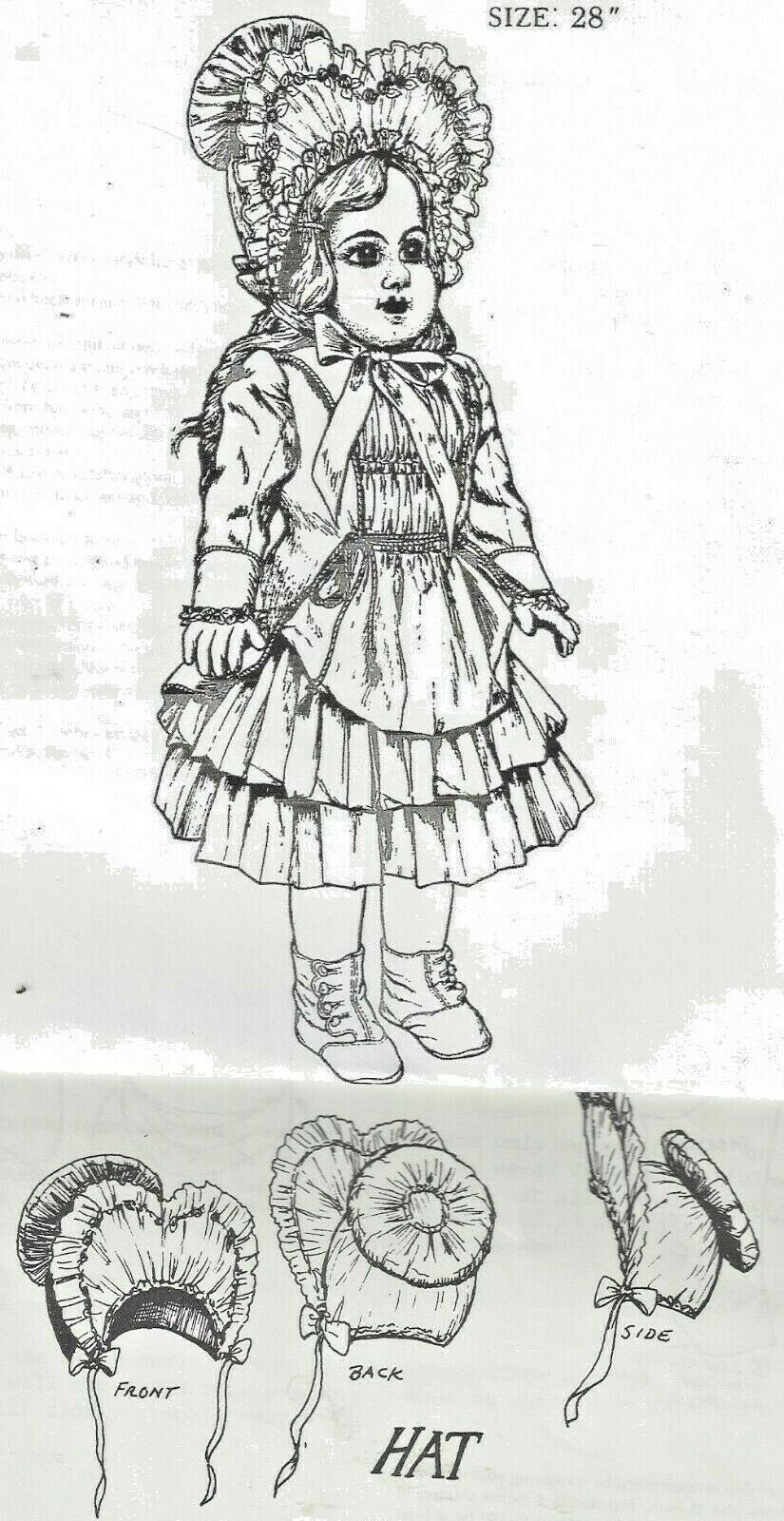 28"antique French Bebe German Doll Coat Dress Wired Heart Bonnet Hat Pattern