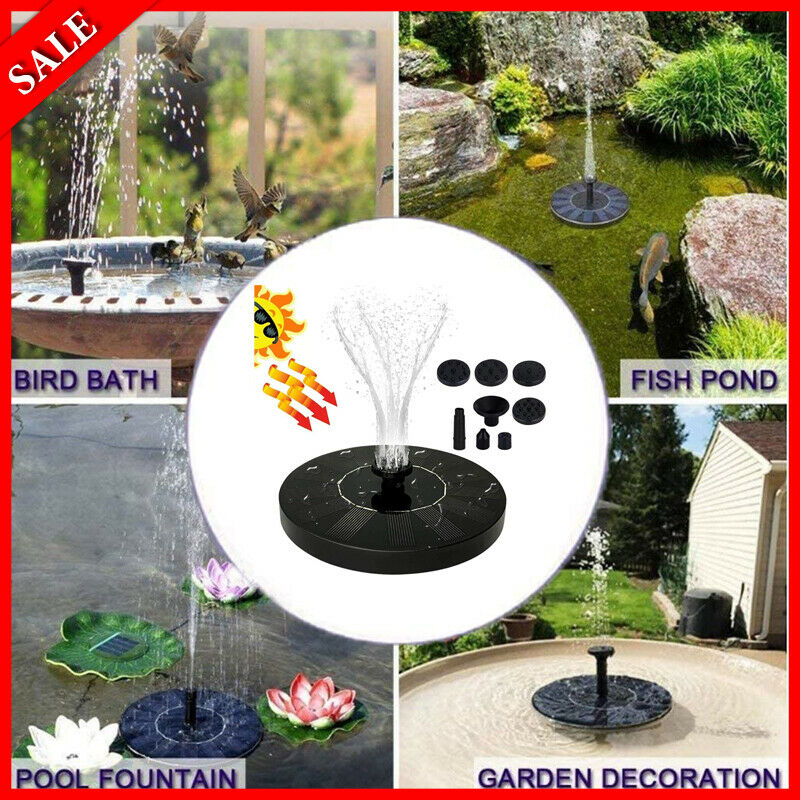 Bird Bath Solar Fountain Powered Water Pump Floating Outdoor Pond Garden Pool