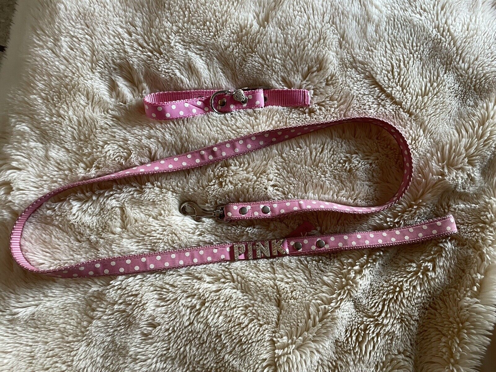 Victoria’s Secret Pink Vintage Vtg Dog Collar & Leash Polka Dot Euc Very Rare!