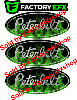 3 Green Peterbilt Flame Grille & Hood Decal Emblems Flames 359 379 378 353 377
