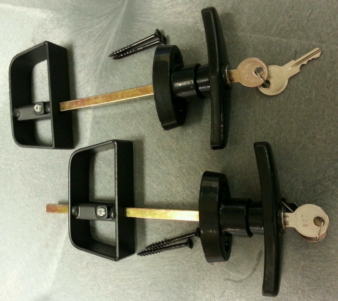 6" Black T Handle Door Lock Set - For Shed, Gate, Playhouse, (2) Keyed Alike