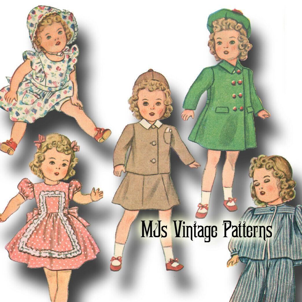 Vtg 40s Dress, Coat Doll Clothes Pattern ~ For 11" 12" Shirley Temple, Patsy