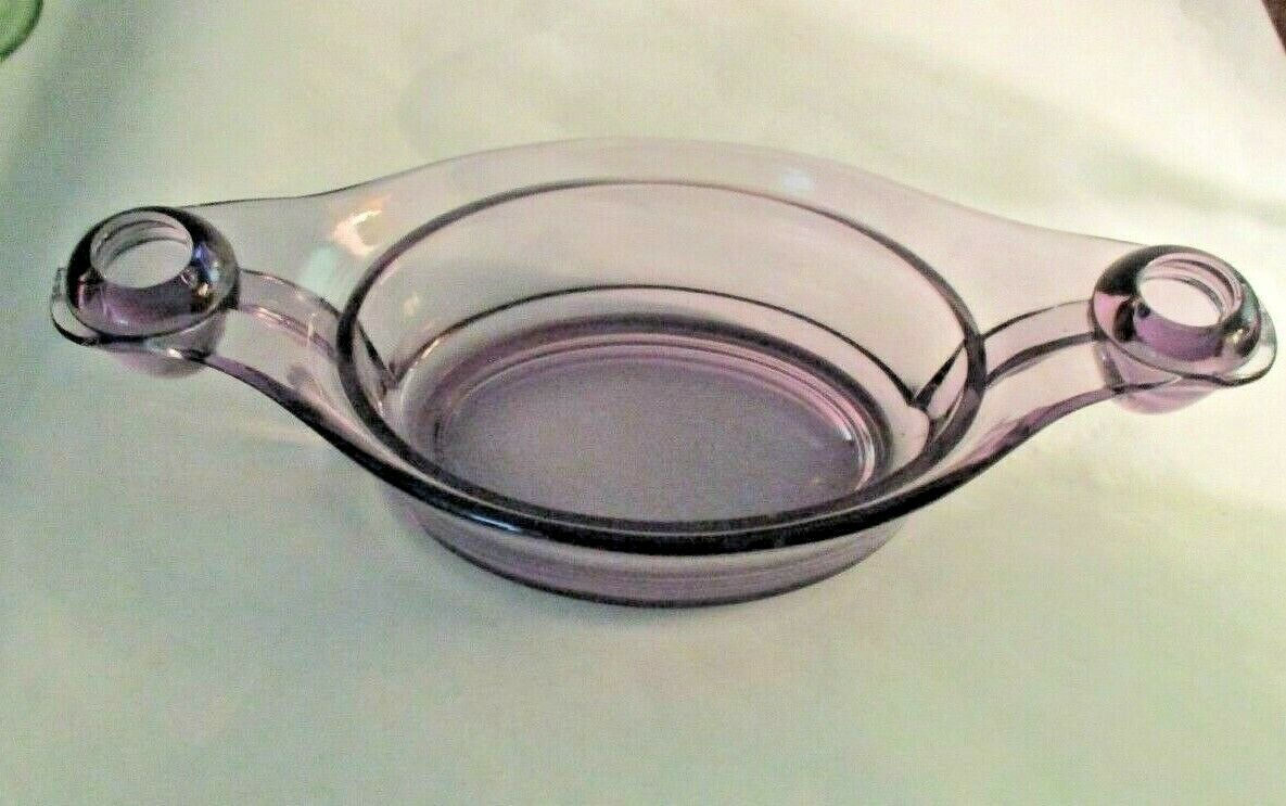 Rare Elegant Glass Purple 10 3/4" Oval Bowl With Attached Candleholders