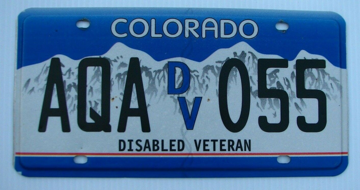 Colorado Graphic Dv License Plate " Aqa 055 " Co Disabled Veteran Army Usaf Usmc