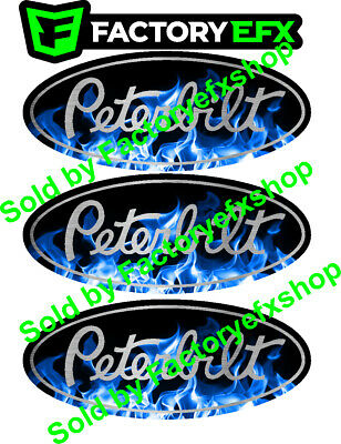 3 Peterbilt Blue Flame Hood & Grille Decal Emblems Flames 359 379 378 353 377