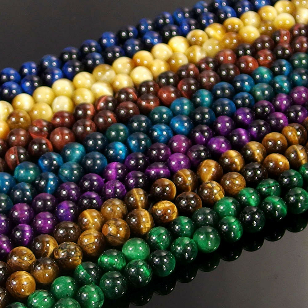 Multi Color Tiger's Eye Jasper Stone Beads 4mm 6mm 8mm 10mm 12mm 14mm 16mm 15.5"