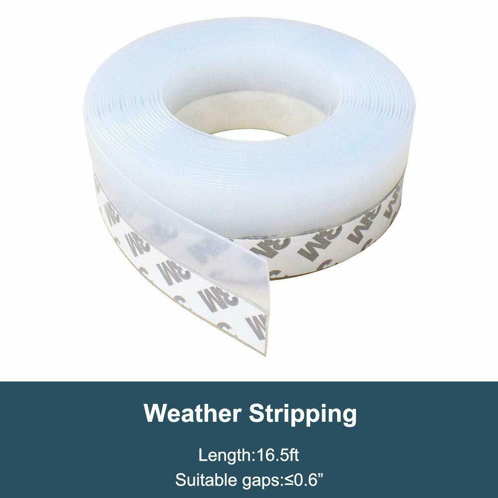 Door Seal Strip Weather Stripping Self Adhesive Sweep Bottom Stopper 1pc16ft/5m