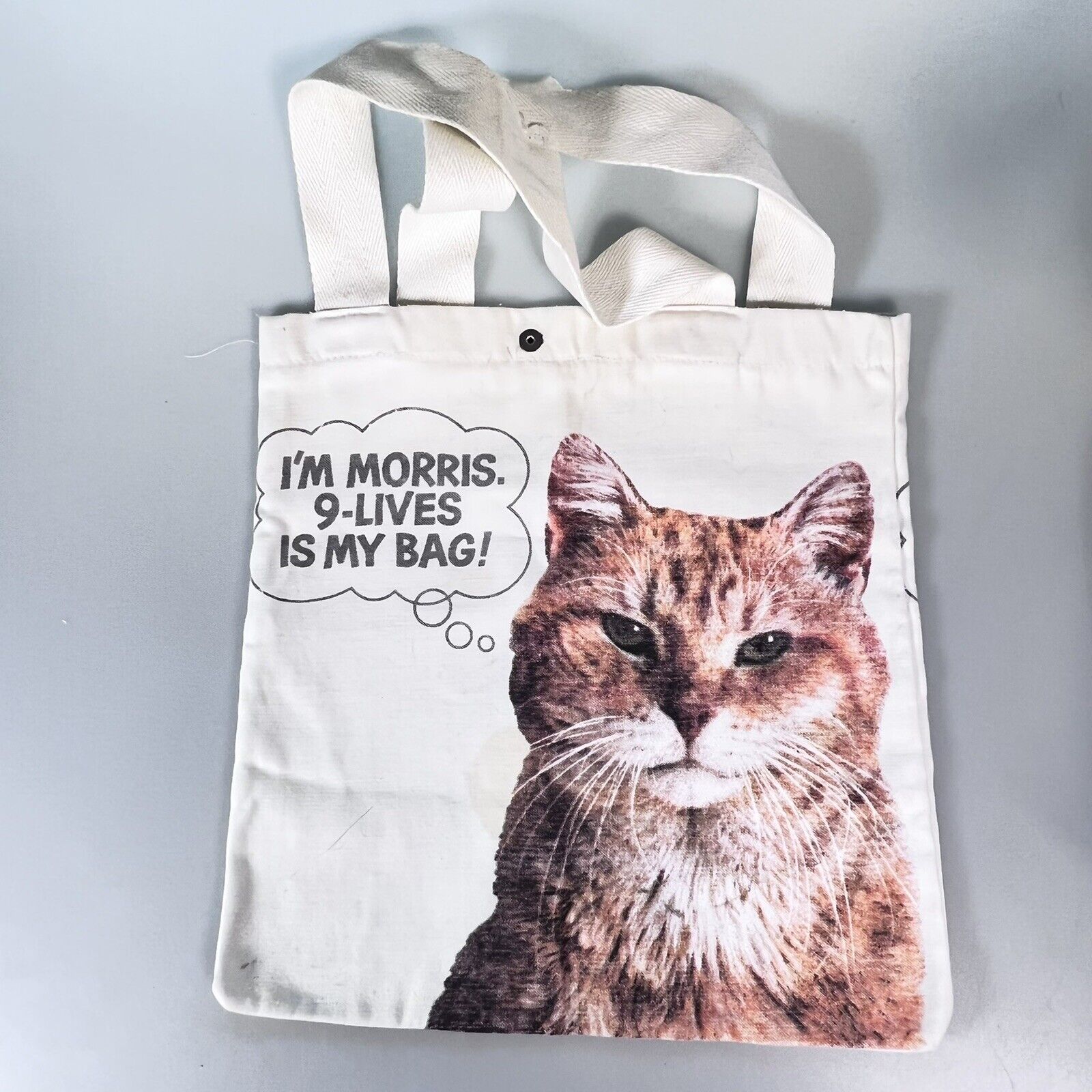 Vtg Morris The Cat 9-lives Premium Advertising Canvas Tote Bag W/snap Dual Sided